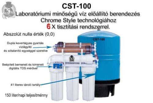 Laboratórium minőségű tiszta víz előállító berendezés. Készre szerelt. CST-100